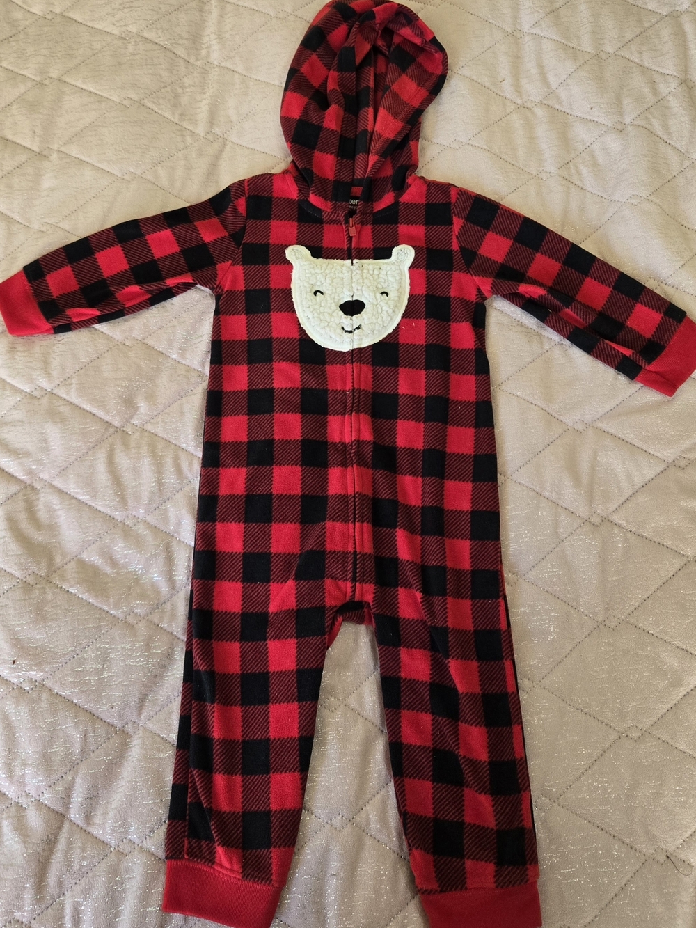Carter's Red and Black Hooded Baby Onesie with Bear Applique (Sizr 18 Months)